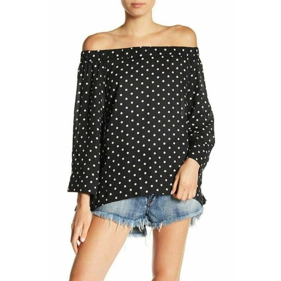 One Teaspoon Women's Black Bonnie Ace Polka Dot Off-the-shoulder Top Size XS - Picture 13 of 16